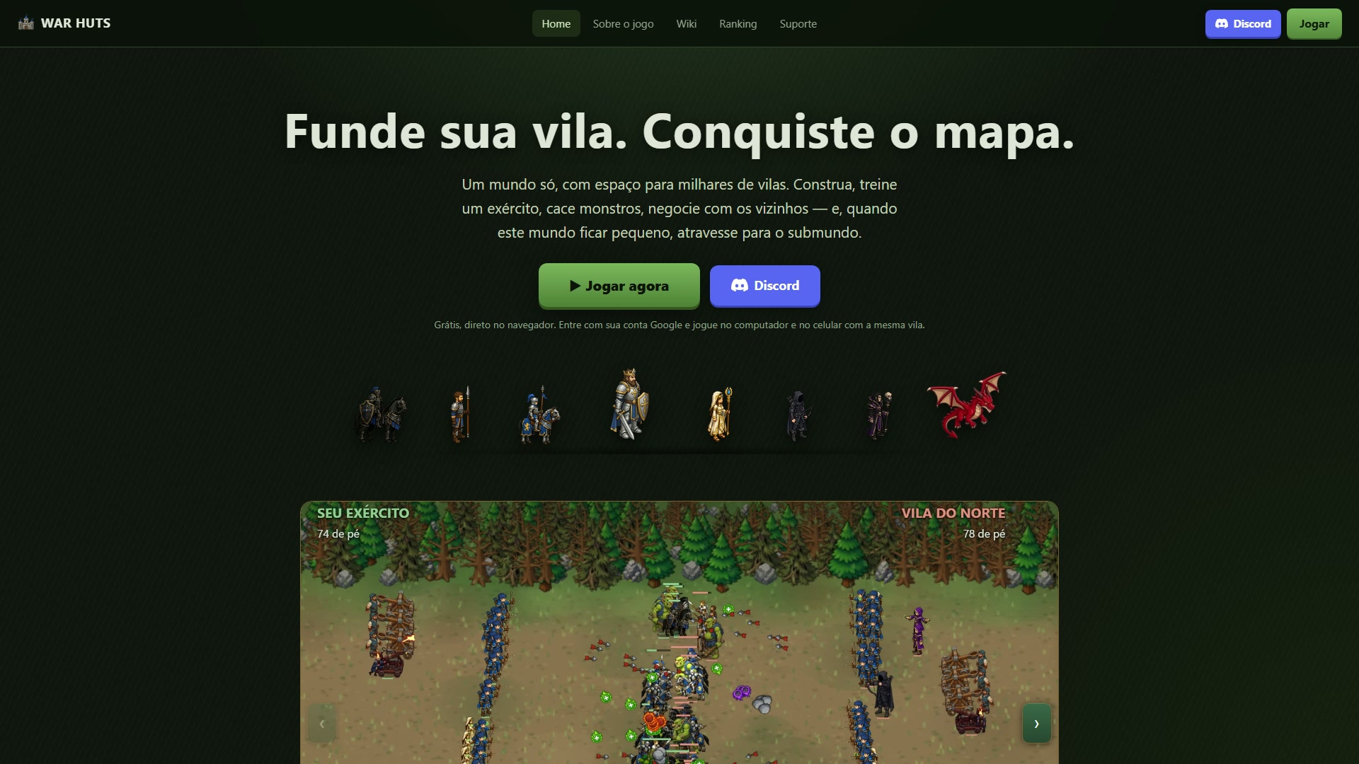 A página inicial de warhuts.com